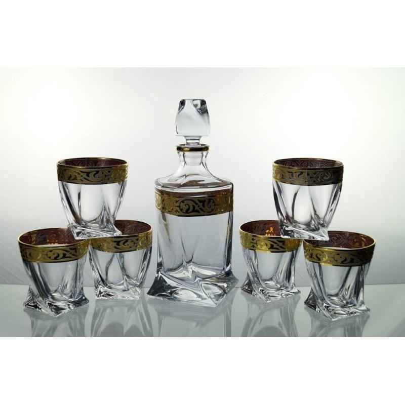 BOHEMIA QUADRO BAROKO GOLD ZESTAW DO WHISKY 1+6-3356